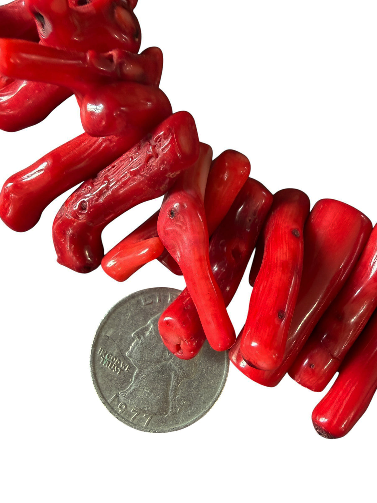 #993 Vintage Natural Red Coral Branch Necklace w/Silver Chain