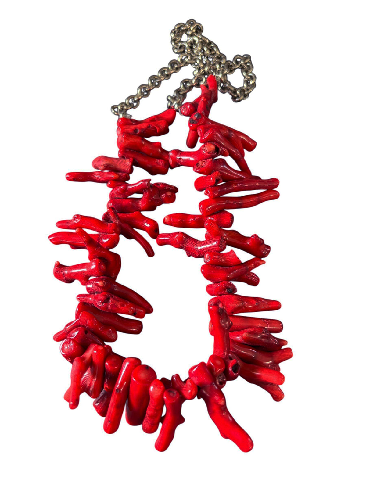 #993 Vintage Natural Red Coral Branch Necklace w/Silver Chain