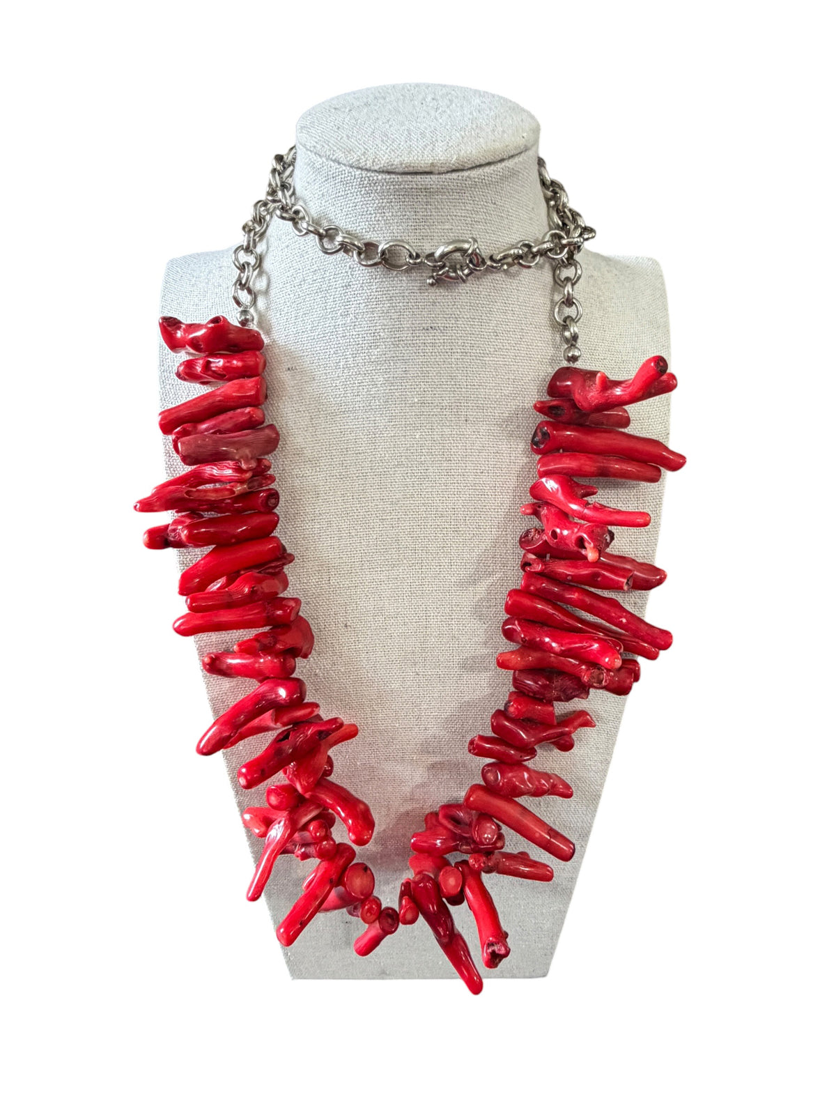 #993 Vintage Natural Red Coral Branch Necklace w/Silver Chain