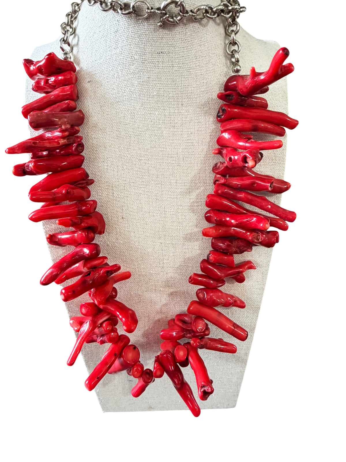 #993 Vintage Natural Red Coral Branch Necklace w/Silver Chain