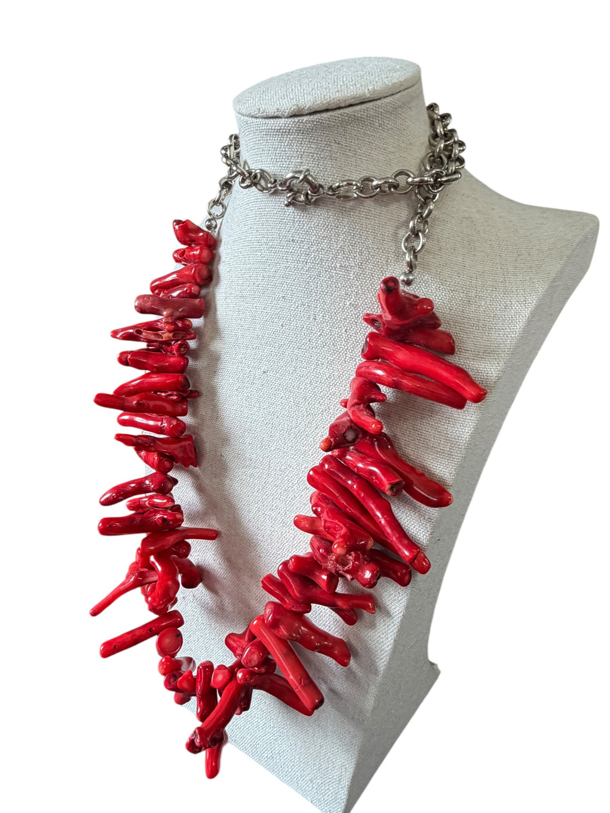 #993 Vintage Natural Red Coral Branch Necklace w/Silver Chain