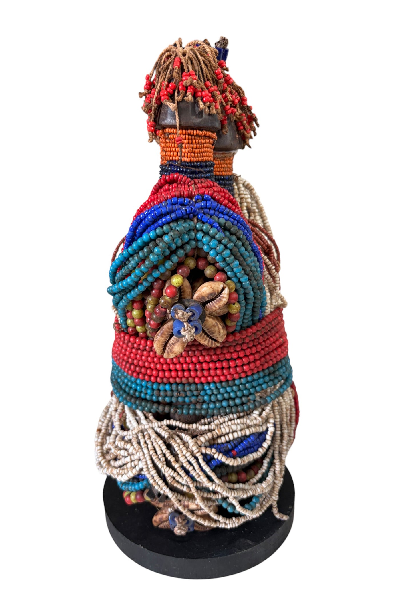#1224 Vintage African Beaded Fali Namji Twin  Fertility Dolls Cameroon w/Stand 11" H