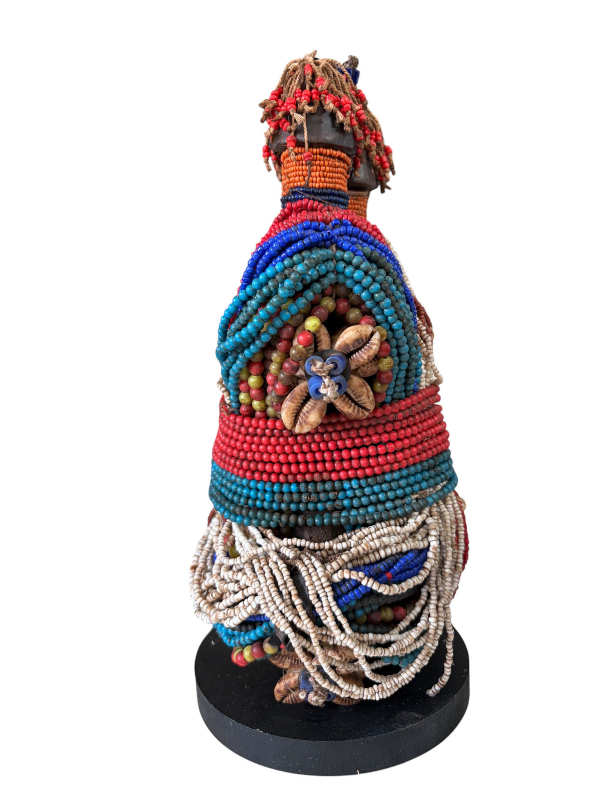 #1224 Vintage African Beaded Fali Namji Twin  Fertility Dolls Cameroon w/Stand 11" H