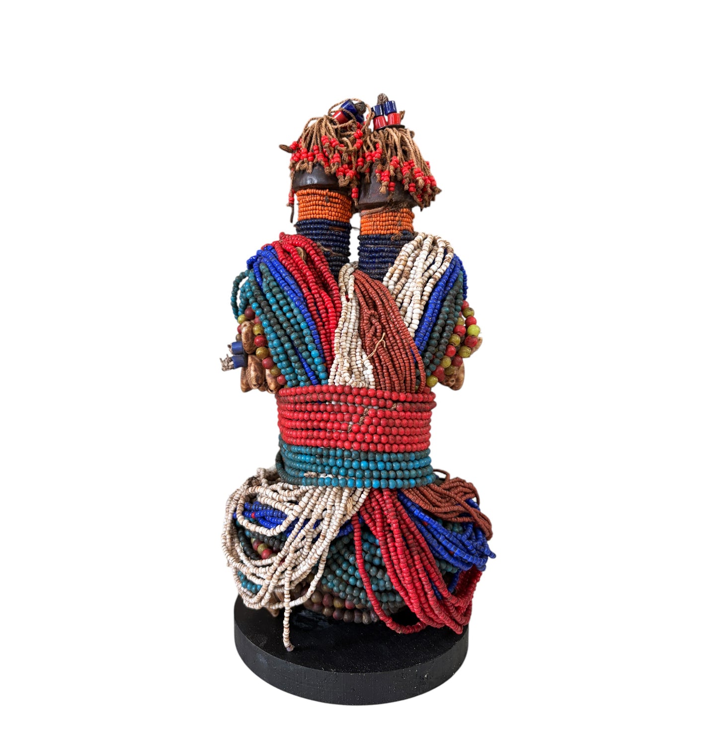 #1224 Vintage African Beaded Fali Namji Twin  Fertility Dolls Cameroon w/Stand 11" H
