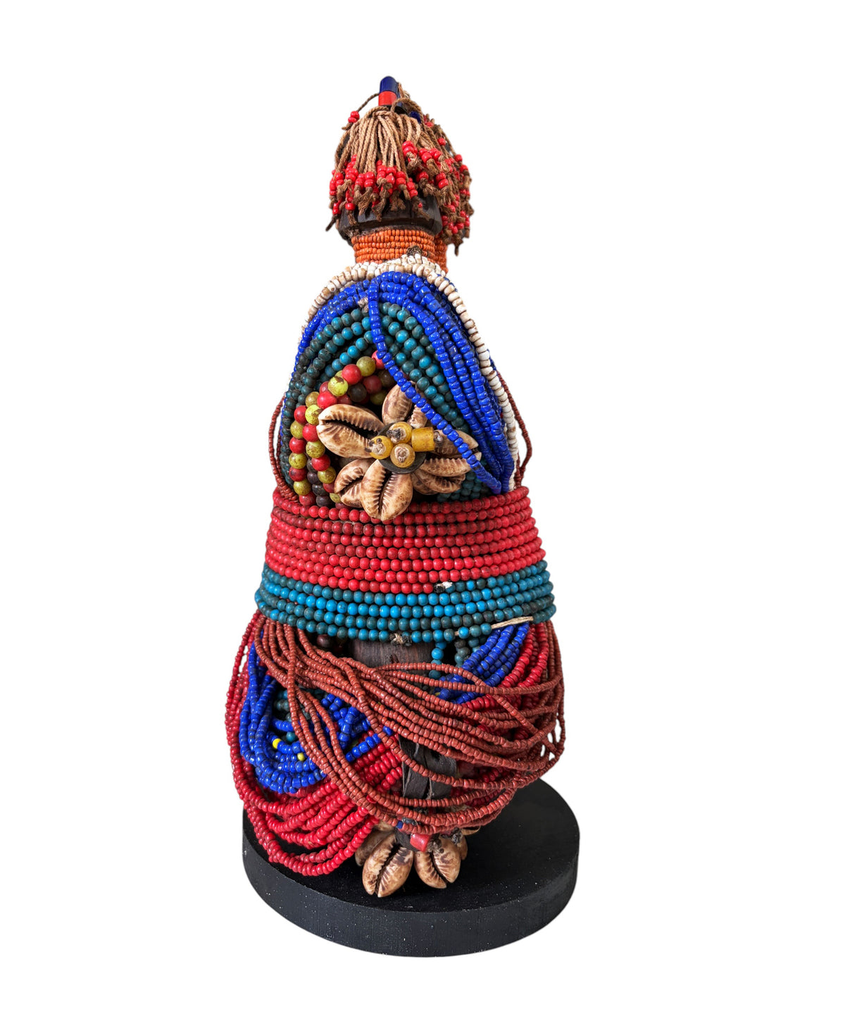 #1224 Vintage African Beaded Fali Namji Twin  Fertility Dolls Cameroon w/Stand 11" H