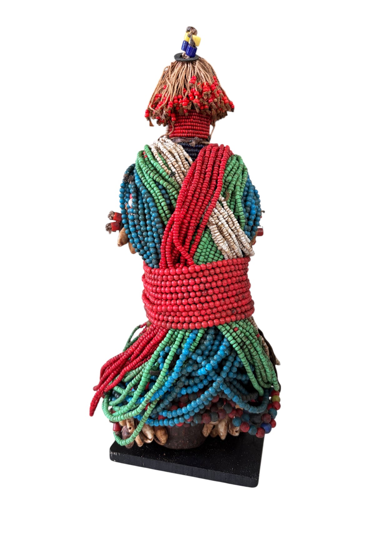 #1228 Vintage African Beaded Fali Namji Fertility Doll Cameroon  w/Stand 11.5" H