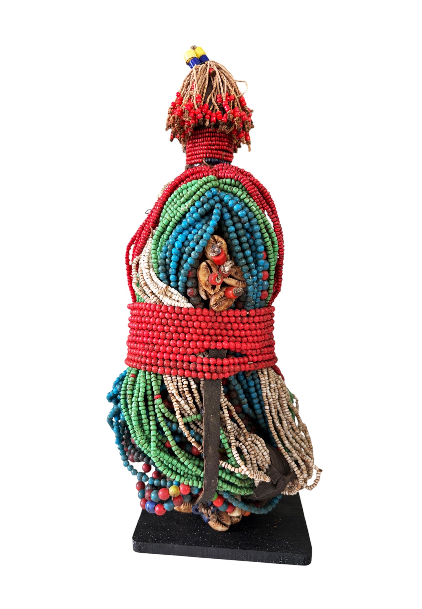 #1228 Vintage African Beaded Fali Namji Fertility Doll Cameroon  w/Stand 11.5" H