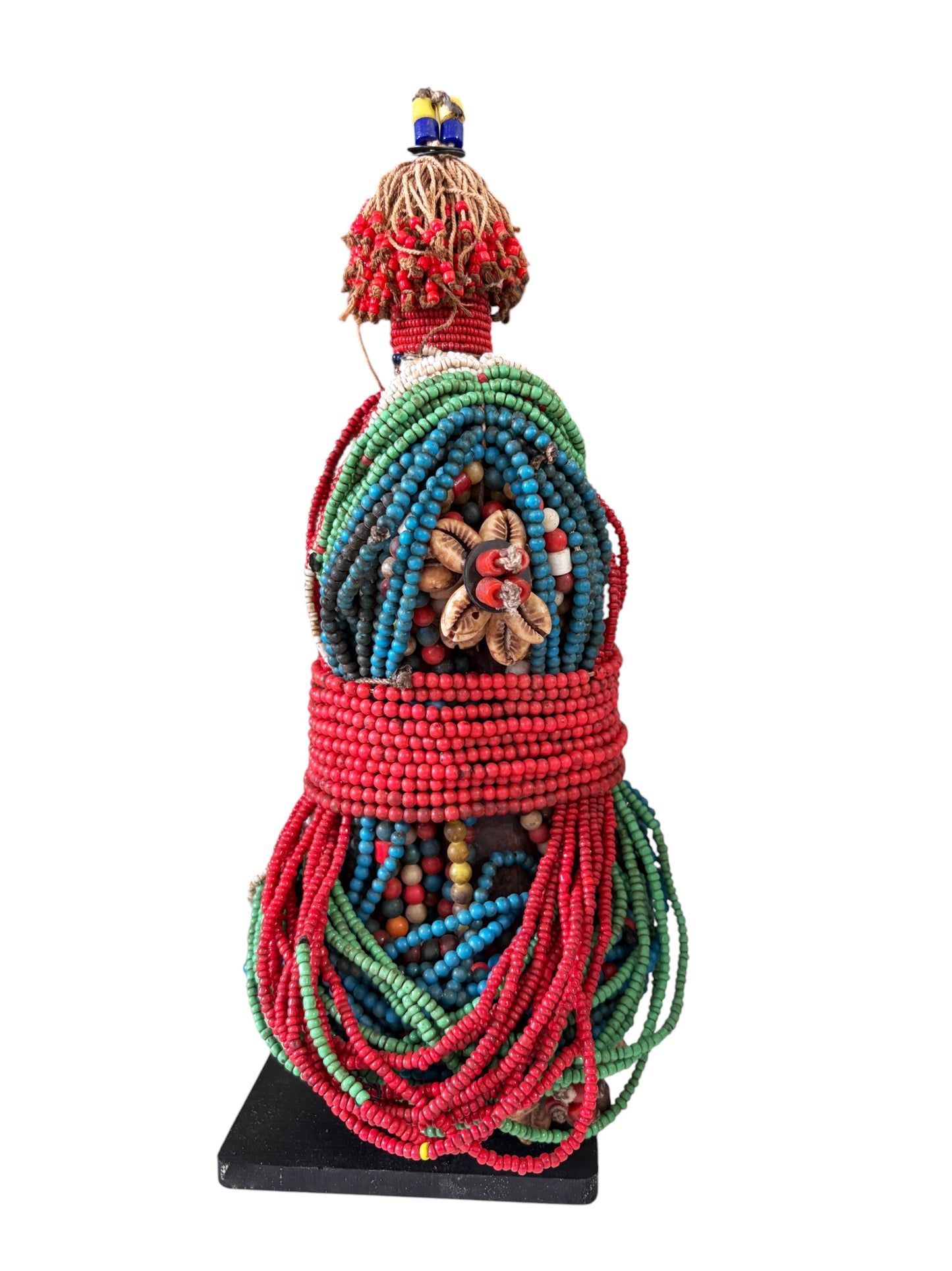#1228 Vintage African Beaded Fali Namji Fertility Doll Cameroon  w/Stand 11.5" H