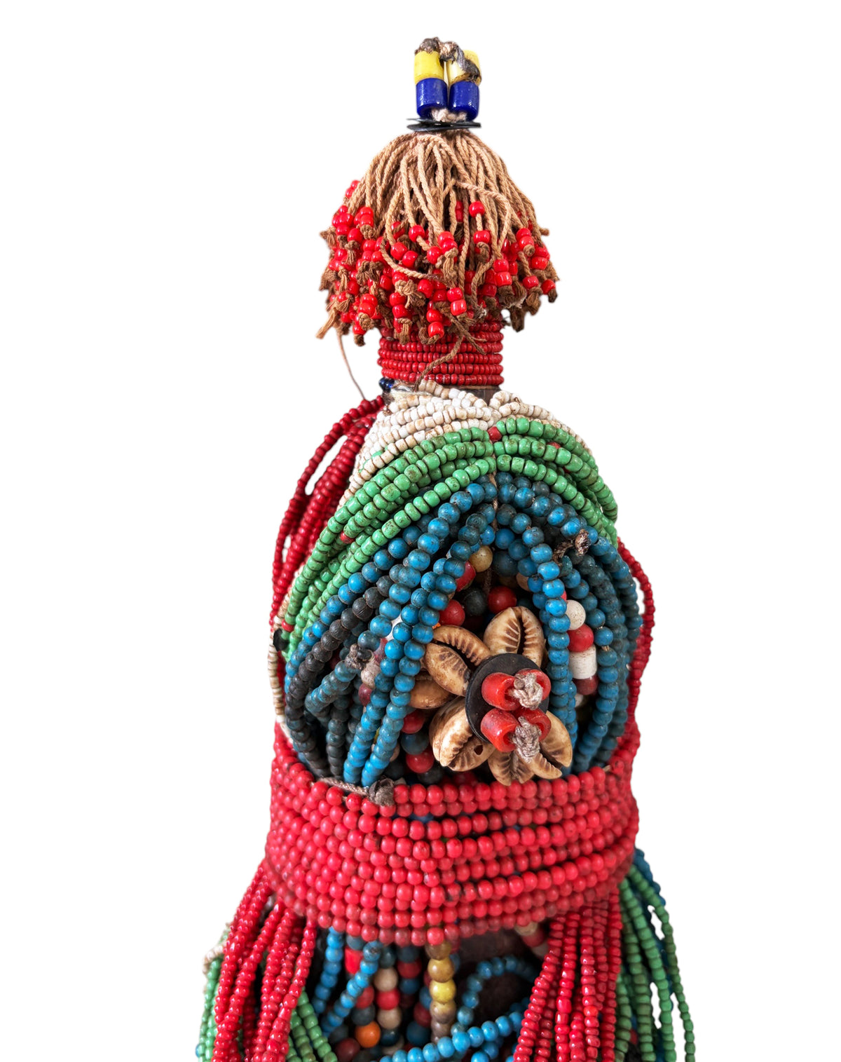 #1228 Vintage African Beaded Fali Namji Fertility Doll Cameroon  w/Stand 11.5" H