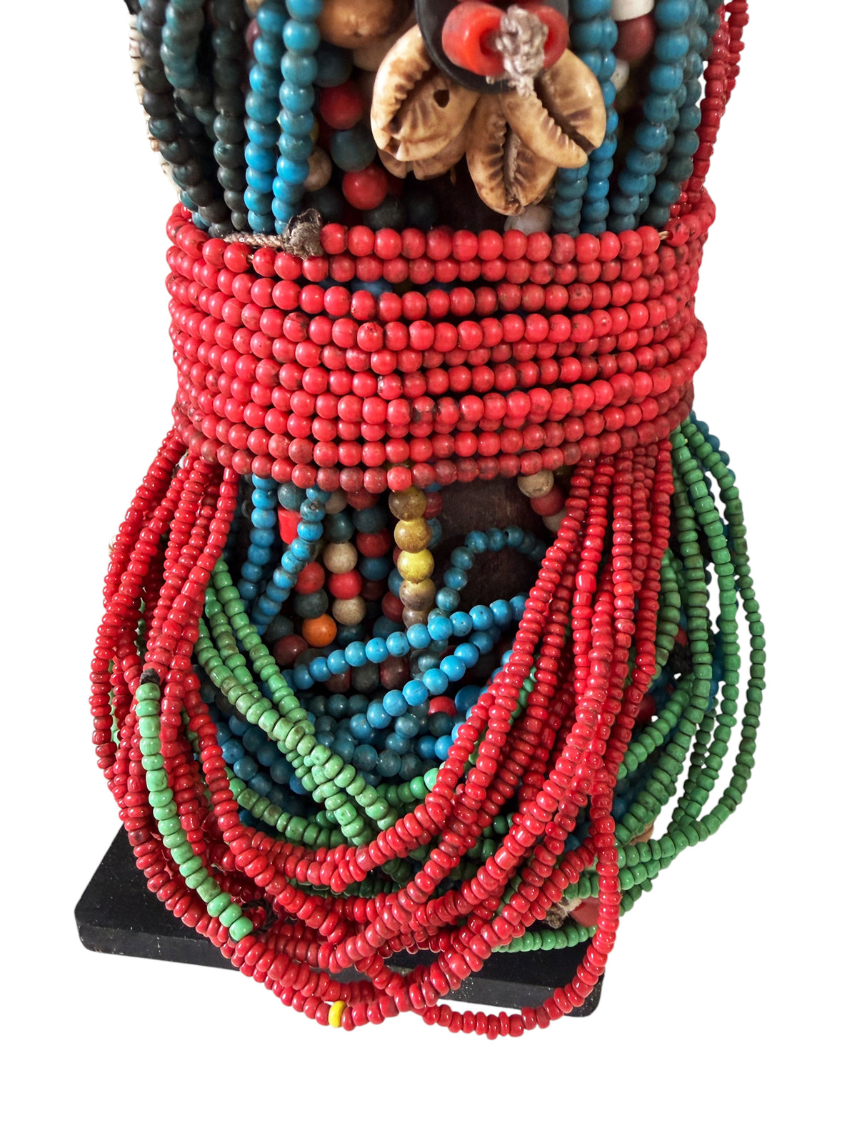 #1228 Vintage African Beaded Fali Namji Fertility Doll Cameroon  w/Stand 11.5" H