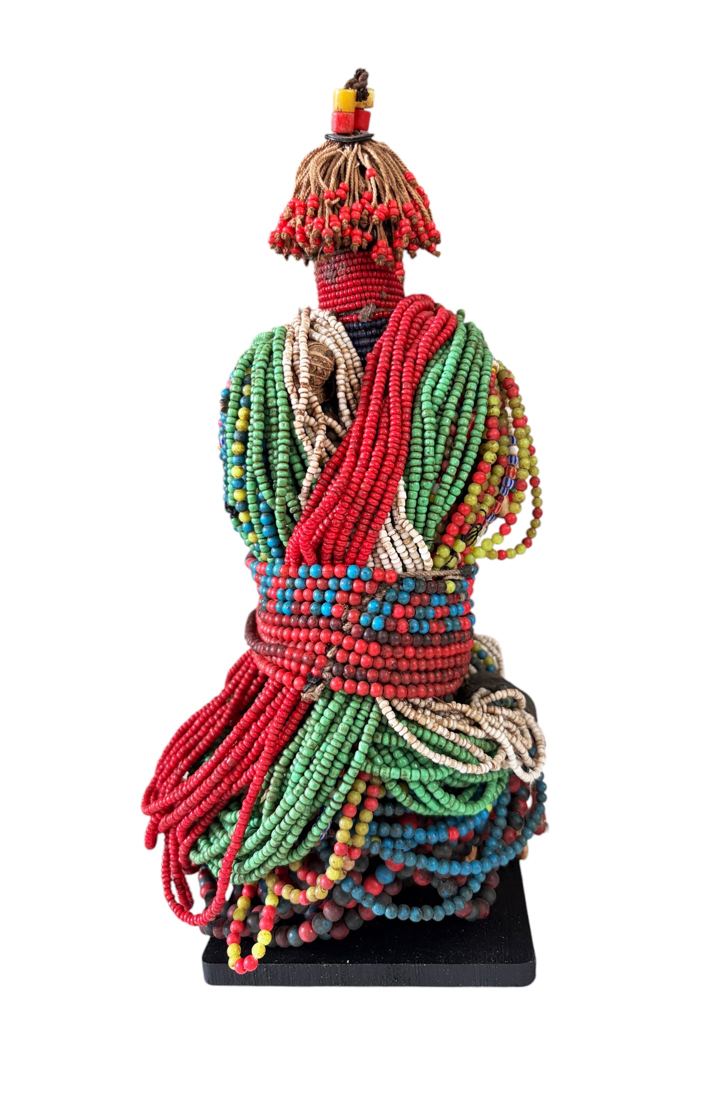 #1223 Vintage African Beaded Fali Namji Fertility Doll Cameroon w/Stand 11" H