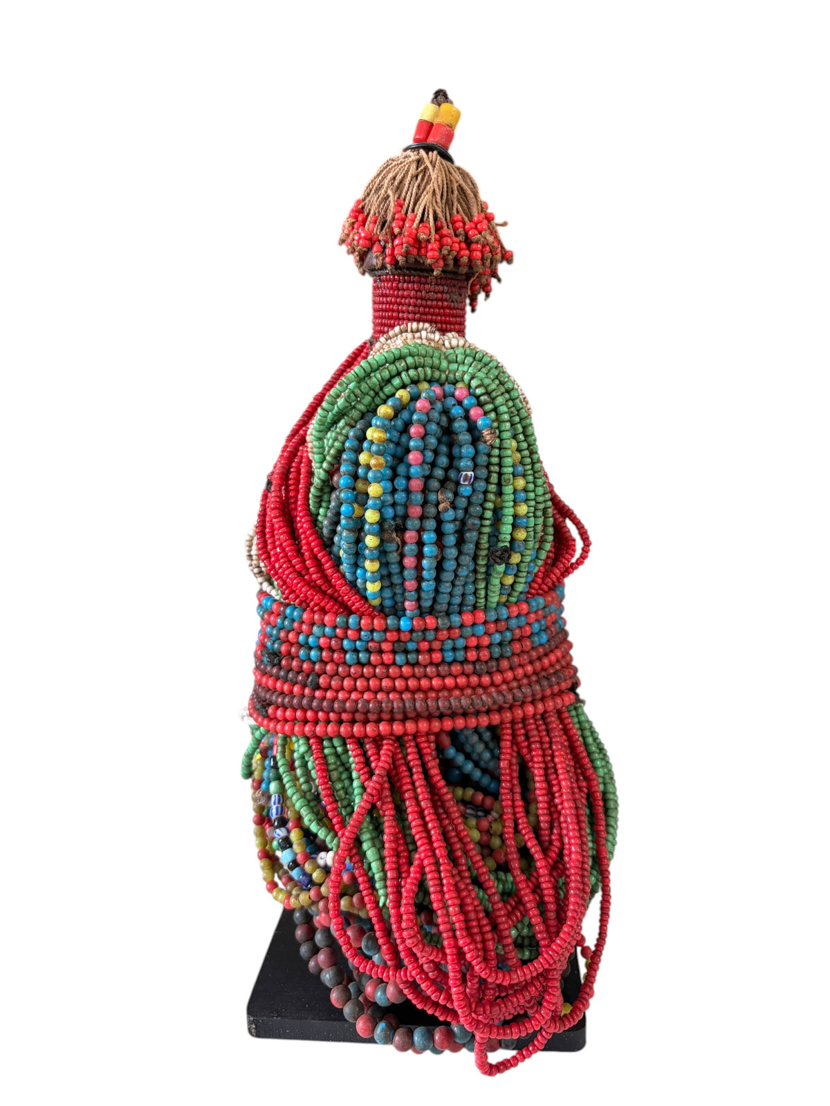#1223 Vintage African Beaded Fali Namji Fertility Doll Cameroon w/Stand 11" H