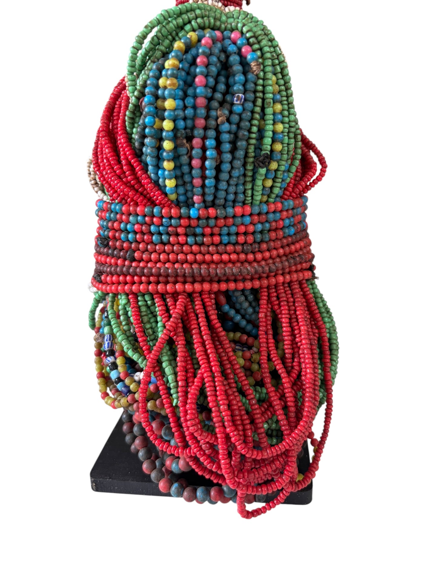 #1223 Vintage African Beaded Fali Namji Fertility Doll Cameroon w/Stand 11" H