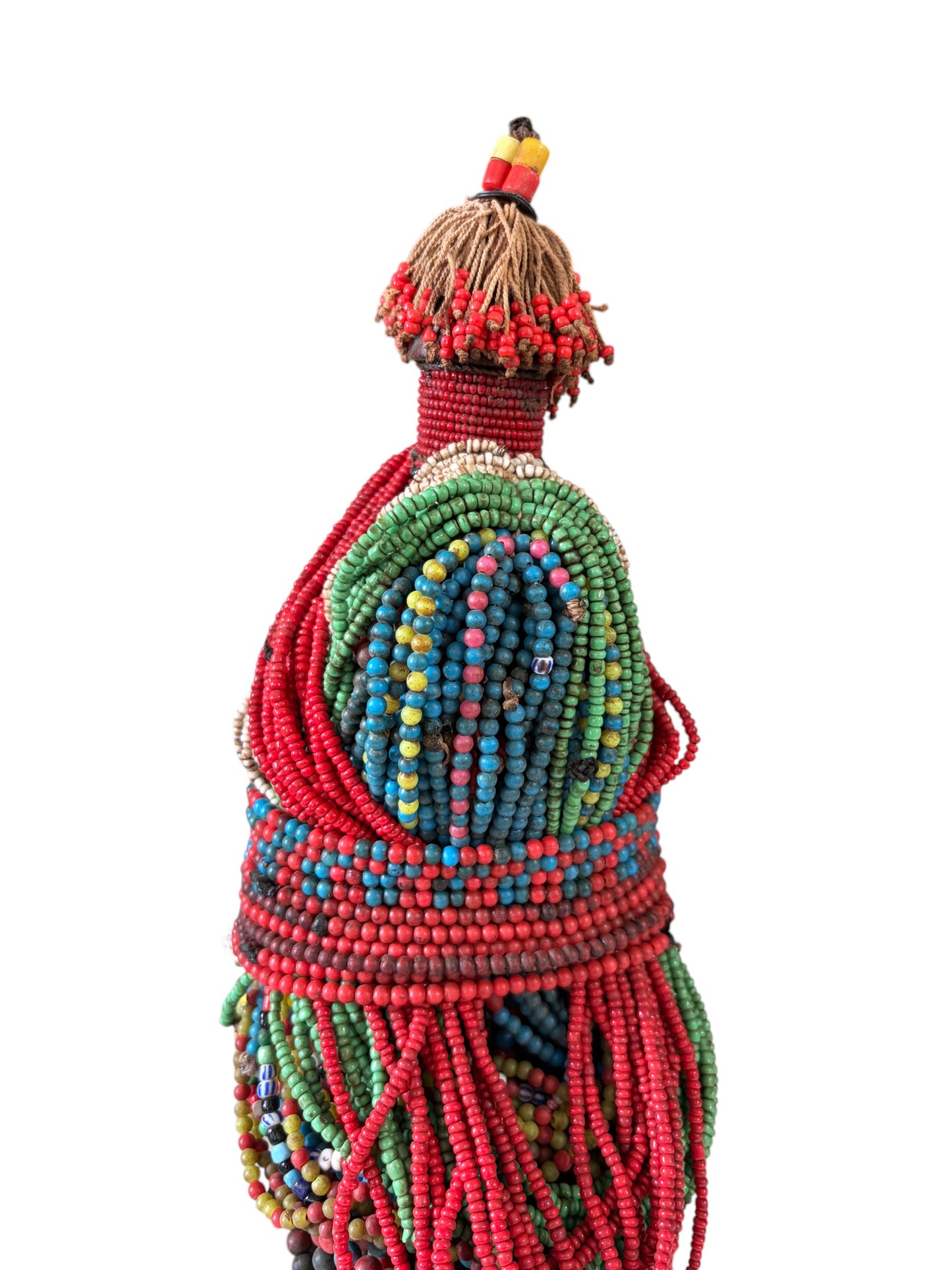 #1223 Vintage African Beaded Fali Namji Fertility Doll Cameroon w/Stand 11" H