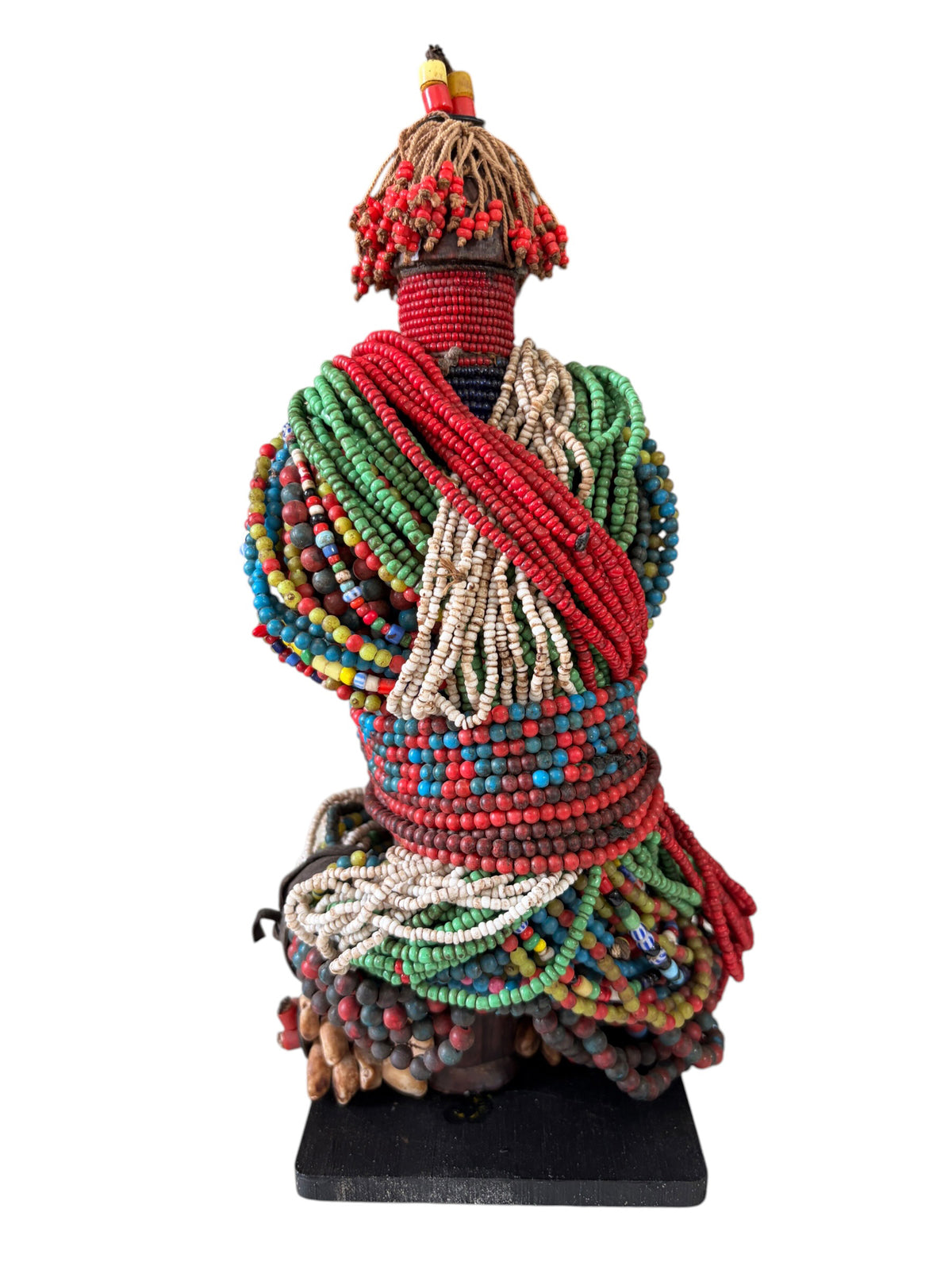 #1223 Vintage African Beaded Fali Namji Fertility Doll Cameroon w/Stand 11" H