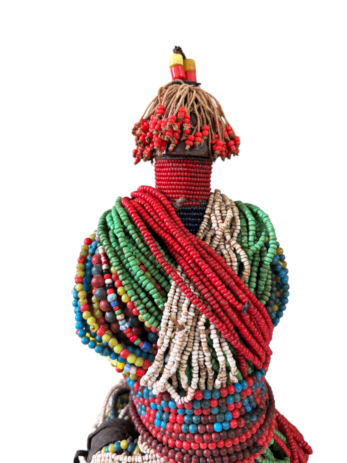 #1223 Vintage African Beaded Fali Namji Fertility Doll Cameroon w/Stand 11" H
