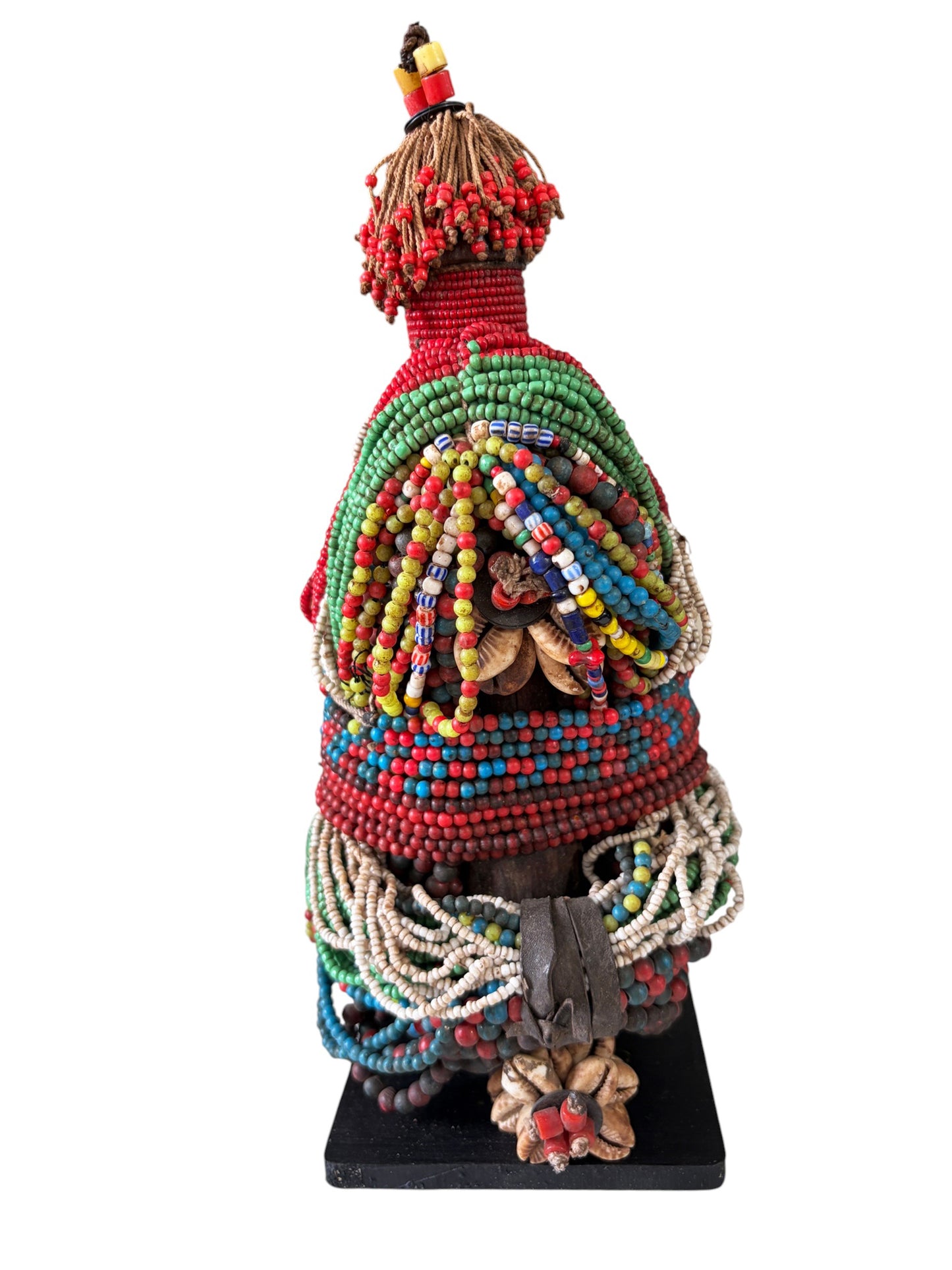 #1223 Vintage African Beaded Fali Namji Fertility Doll Cameroon w/Stand 11" H