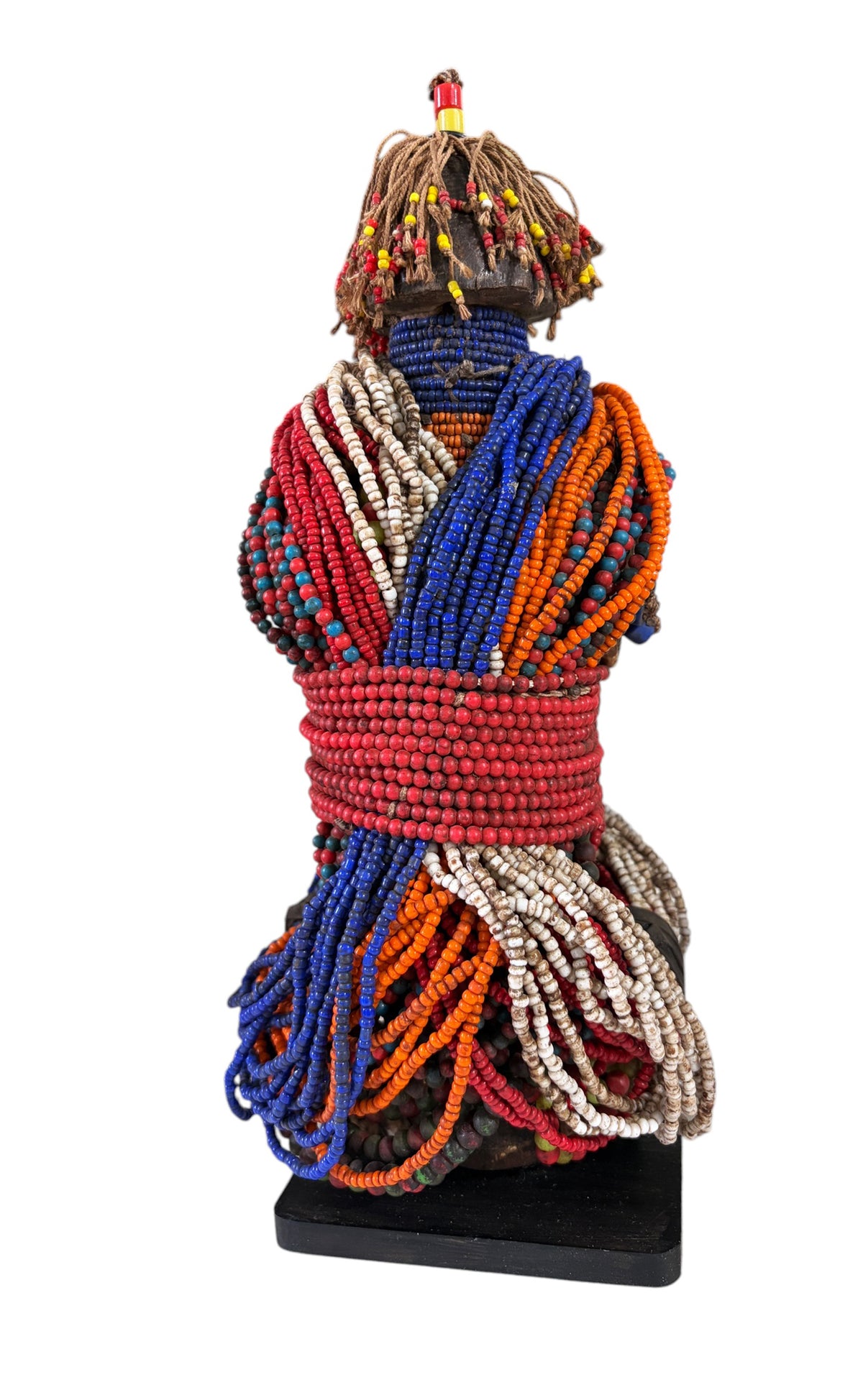 #1227 Vintage African Beaded Fali Namji Fertility Doll Cameroon w/Stand 11" H