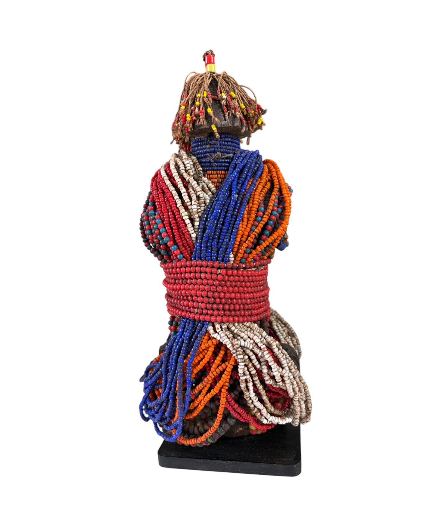 #1227 Vintage African Beaded Fali Namji Fertility Doll Cameroon w/Stand 11" H