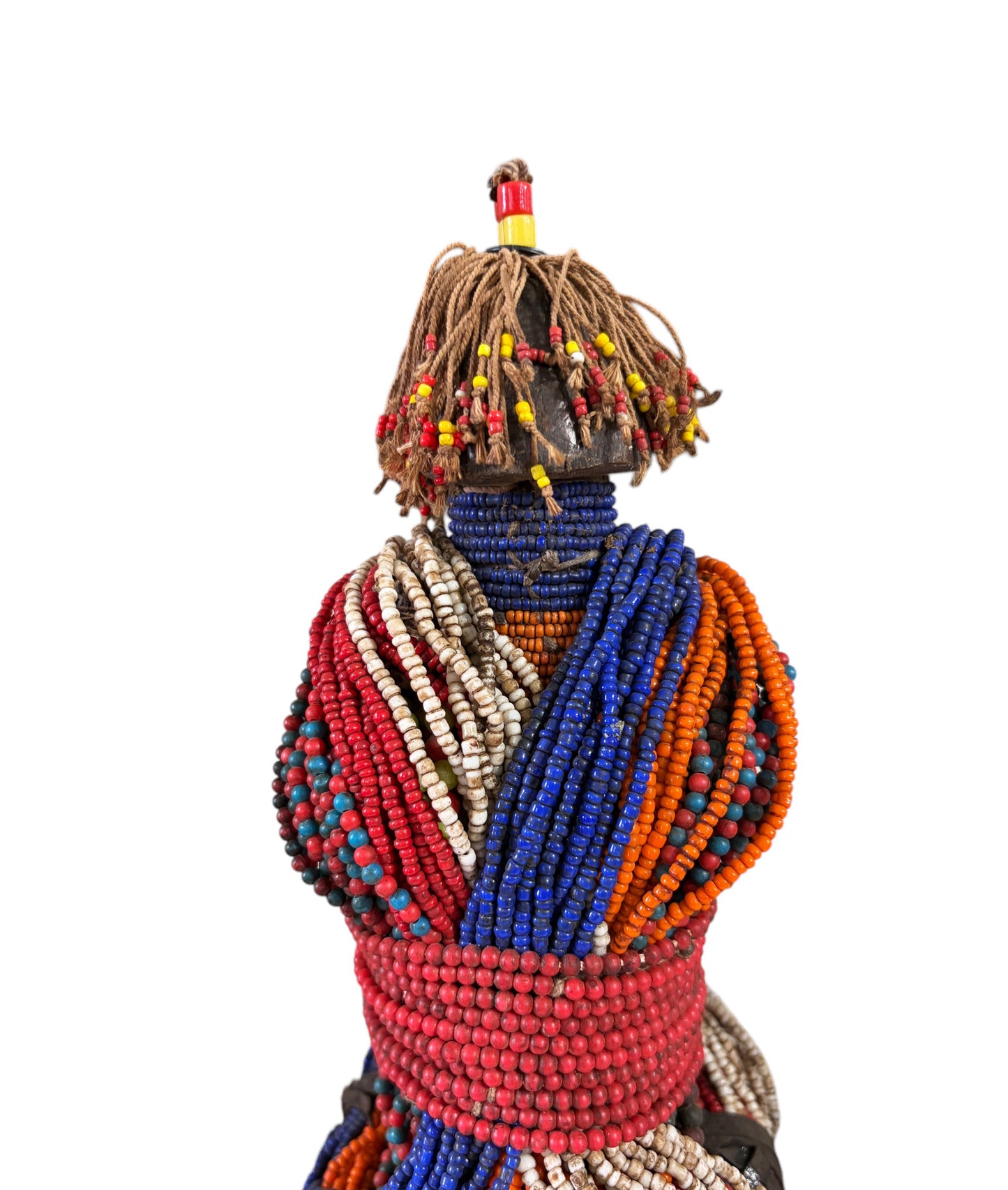 #1227 Vintage African Beaded Fali Namji Fertility Doll Cameroon w/Stand 11" H