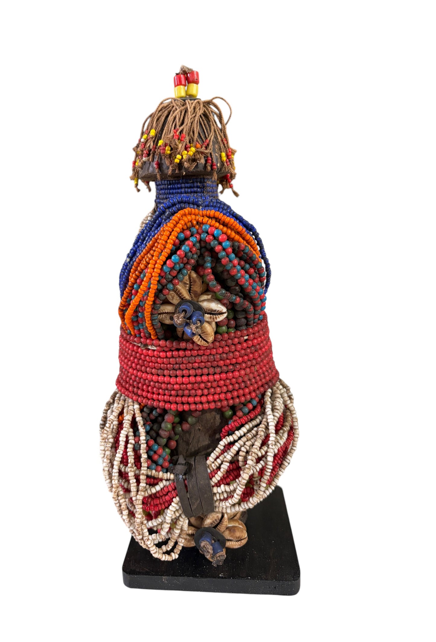 #1227 Vintage African Beaded Fali Namji Fertility Doll Cameroon w/Stand 11" H
