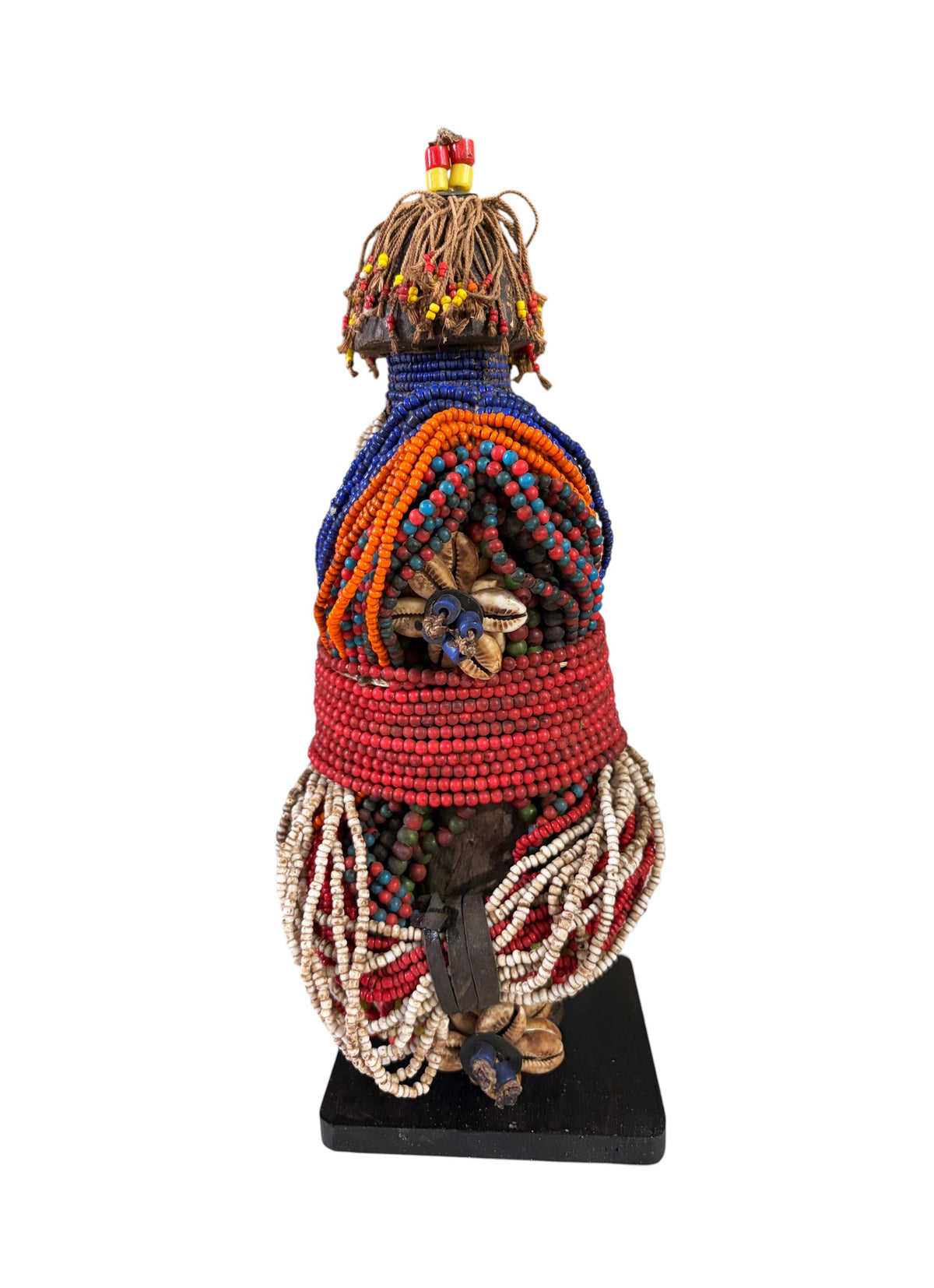 #1227 Vintage African Beaded Fali Namji Fertility Doll Cameroon w/Stand 11" H