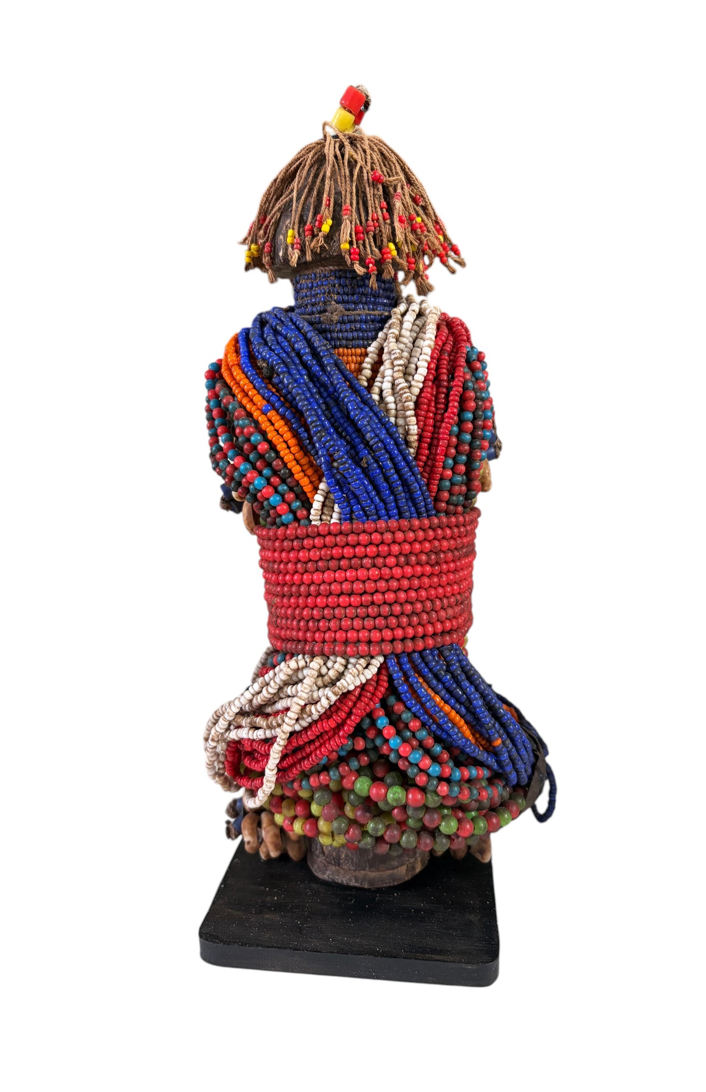 #1227 Vintage African Beaded Fali Namji Fertility Doll Cameroon w/Stand 11" H