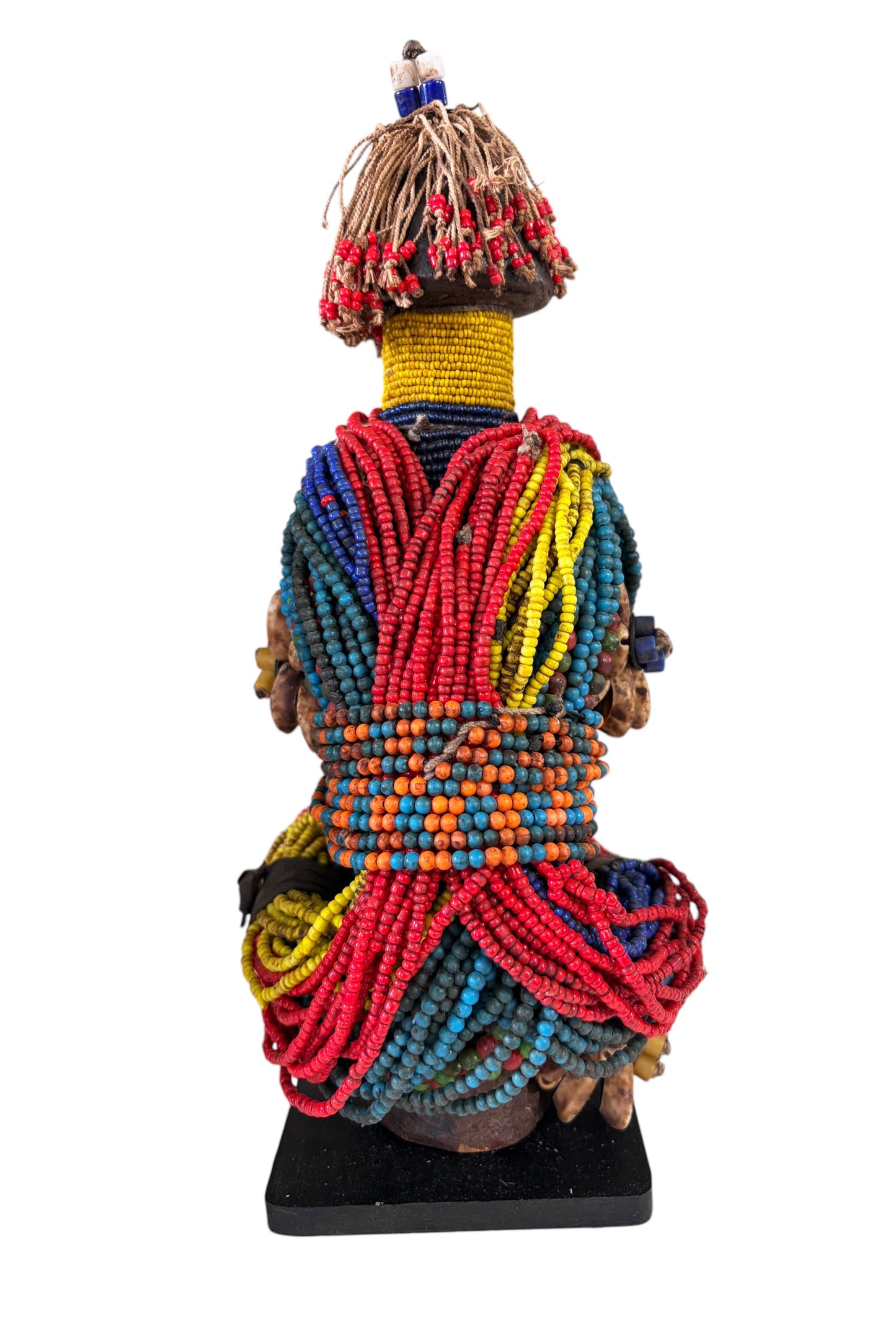 #1225 Vintage African Beaded Fali Namji Fertility Doll Cameroon w/stand  11.5" H