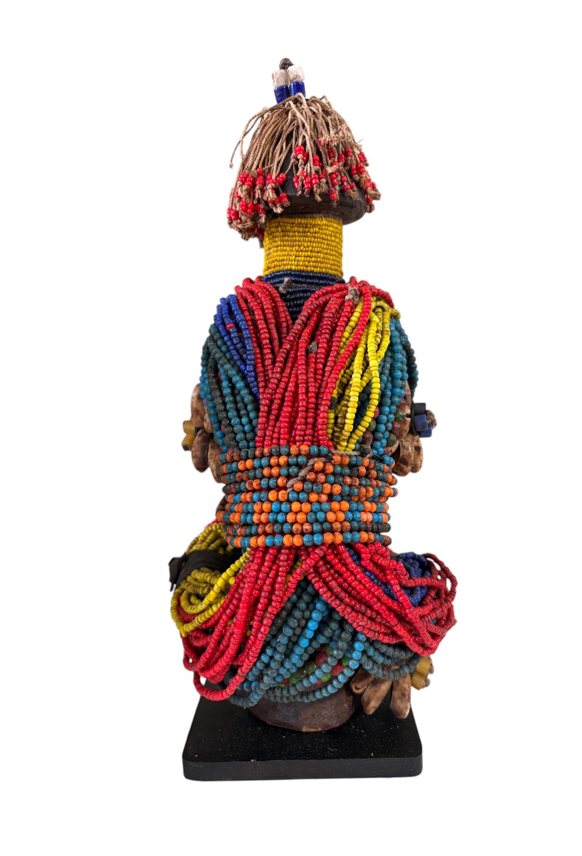#1225 Vintage African Beaded Fali Namji Fertility Doll Cameroon w/stand  11.5" H