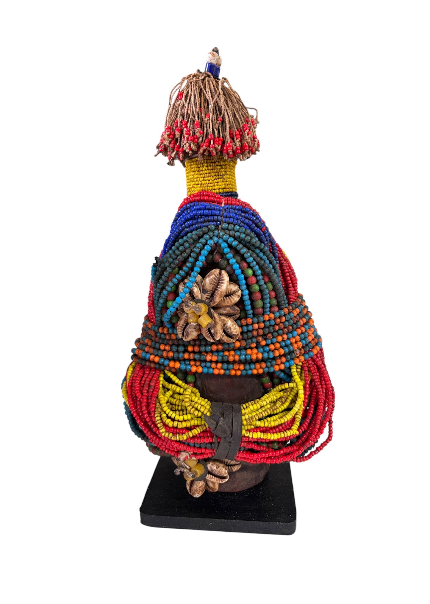 #1225 Vintage African Beaded Fali Namji Fertility Doll Cameroon w/stand  11.5" H