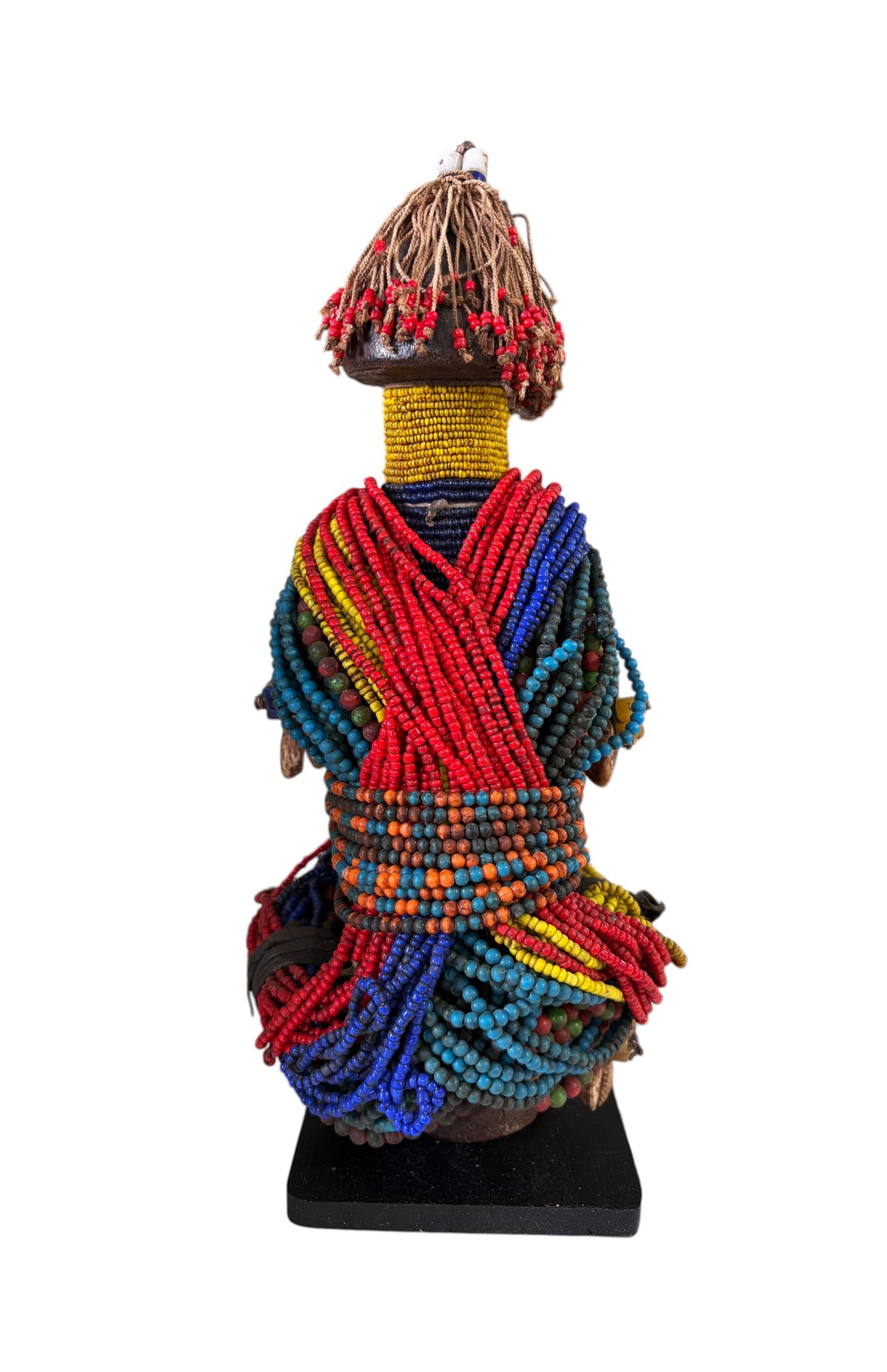 #1225 Vintage African Beaded Fali Namji Fertility Doll Cameroon w/stand  11.5" H