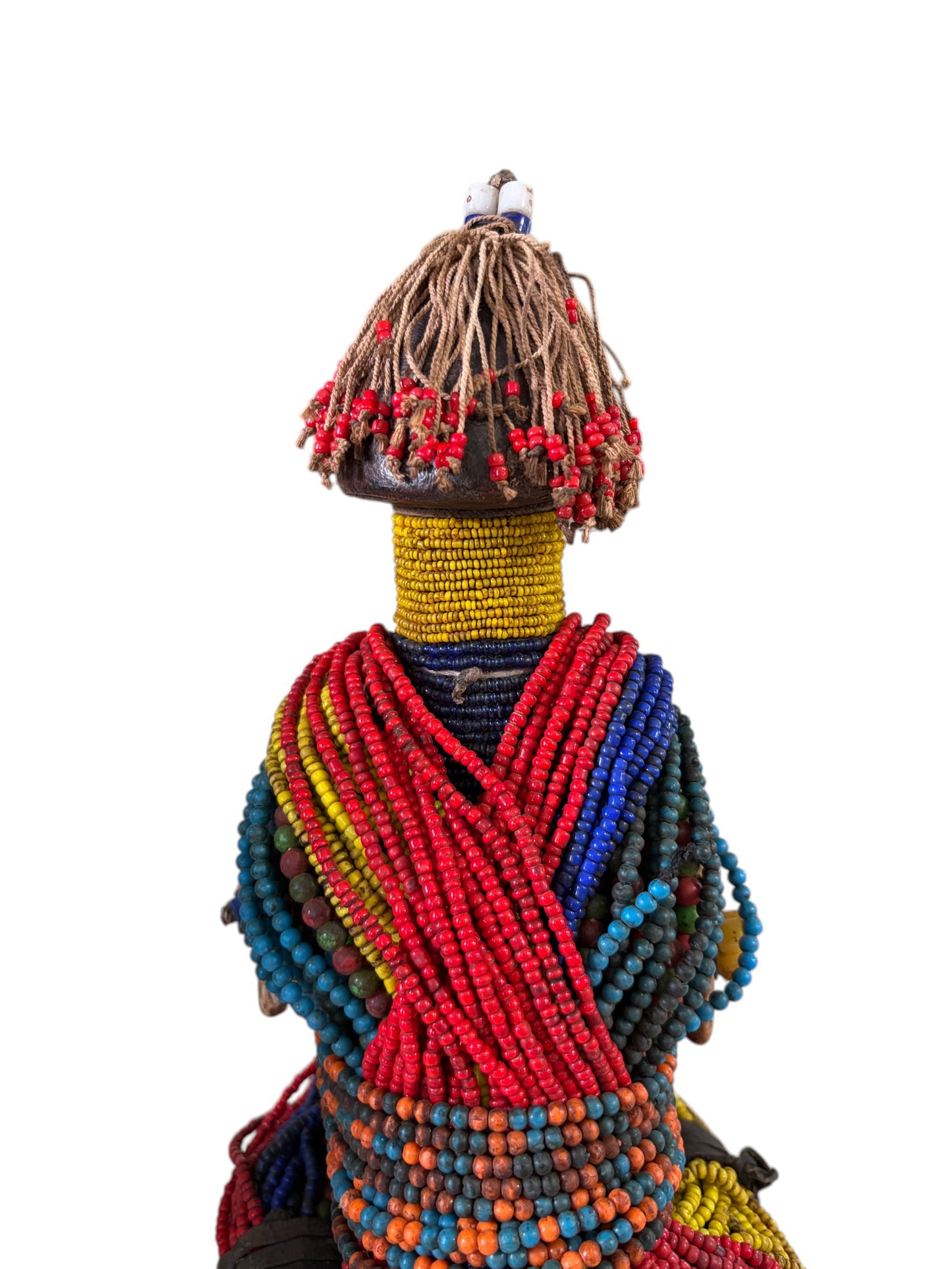 #1225 Vintage African Beaded Fali Namji Fertility Doll Cameroon w/stand  11.5" H