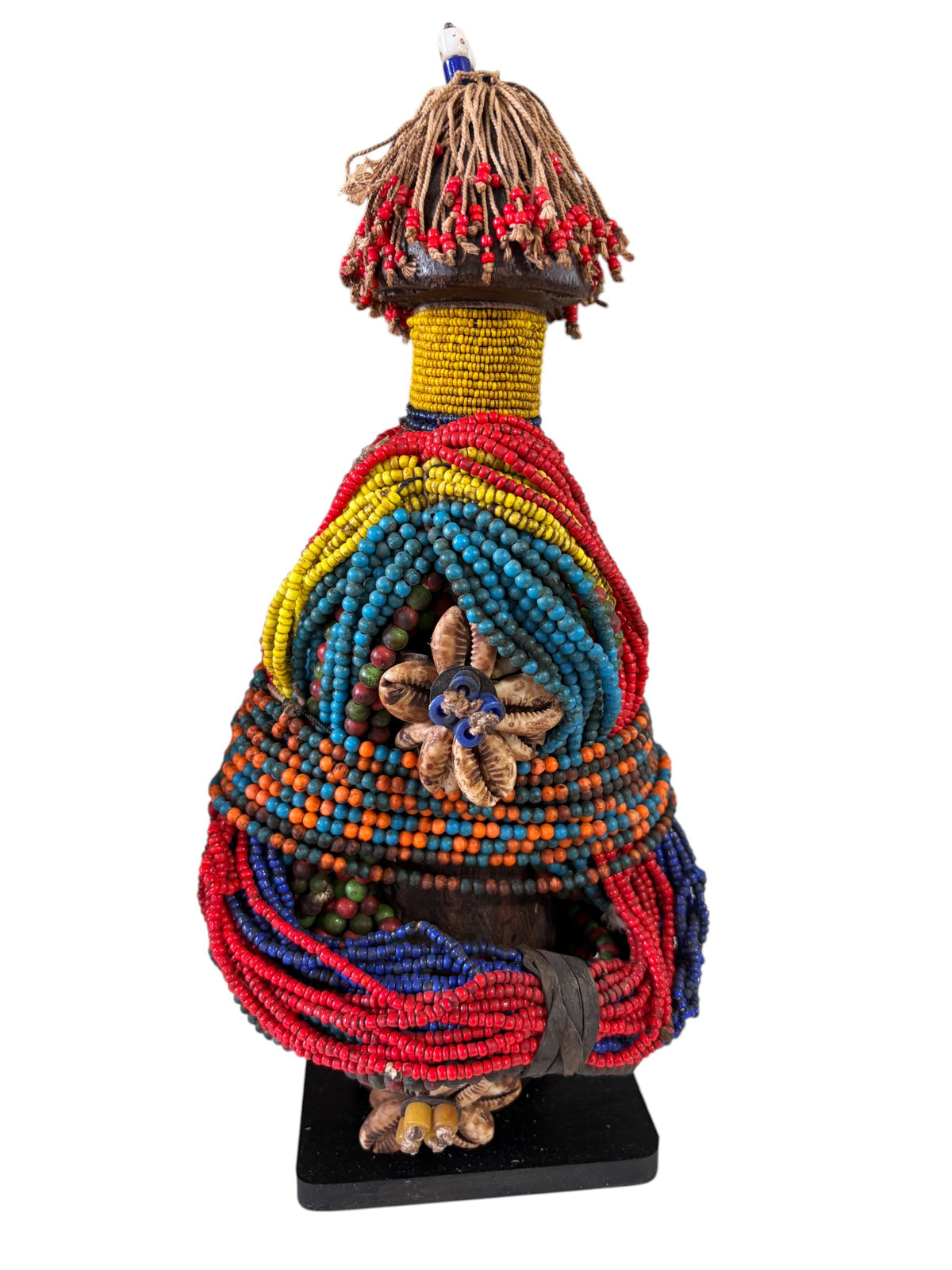 #1225 Vintage African Beaded Fali Namji Fertility Doll Cameroon w/stand  11.5" H