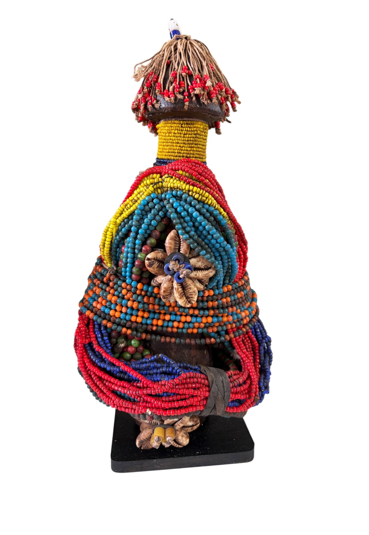 #1225 Vintage African Beaded Fali Namji Fertility Doll Cameroon w/stand  11.5" H