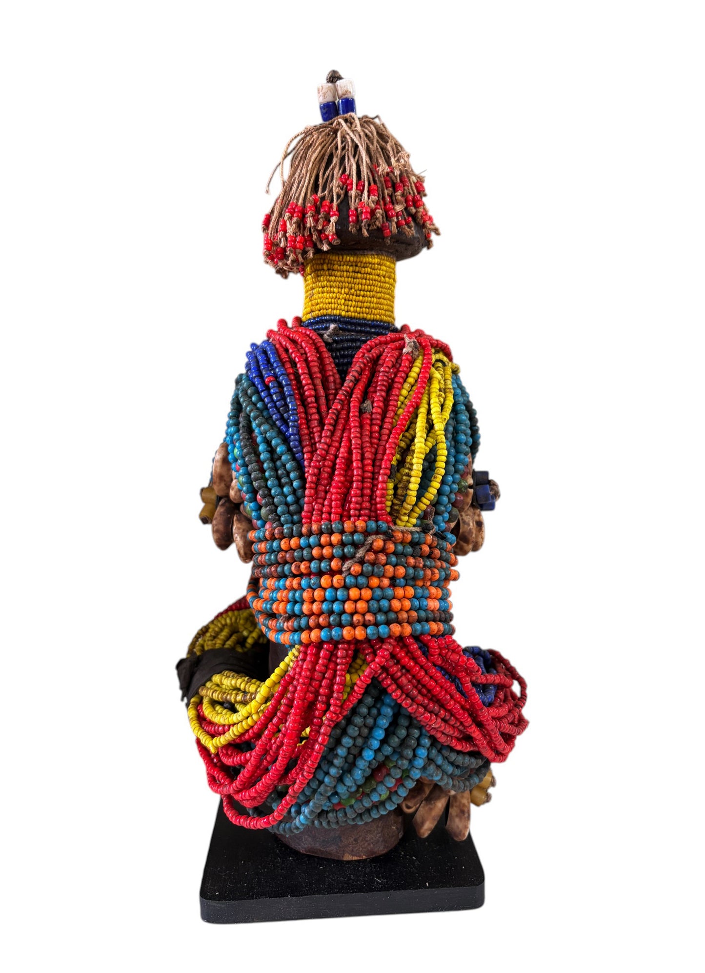#1225 Vintage African Beaded Fali Namji Fertility Doll Cameroon w/stand  11.5" H