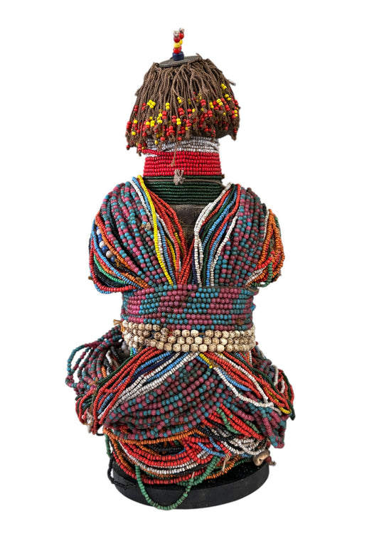 #7708/814 African Beaded Fali Fertility Doll Cameroon  w/Stand 13" H