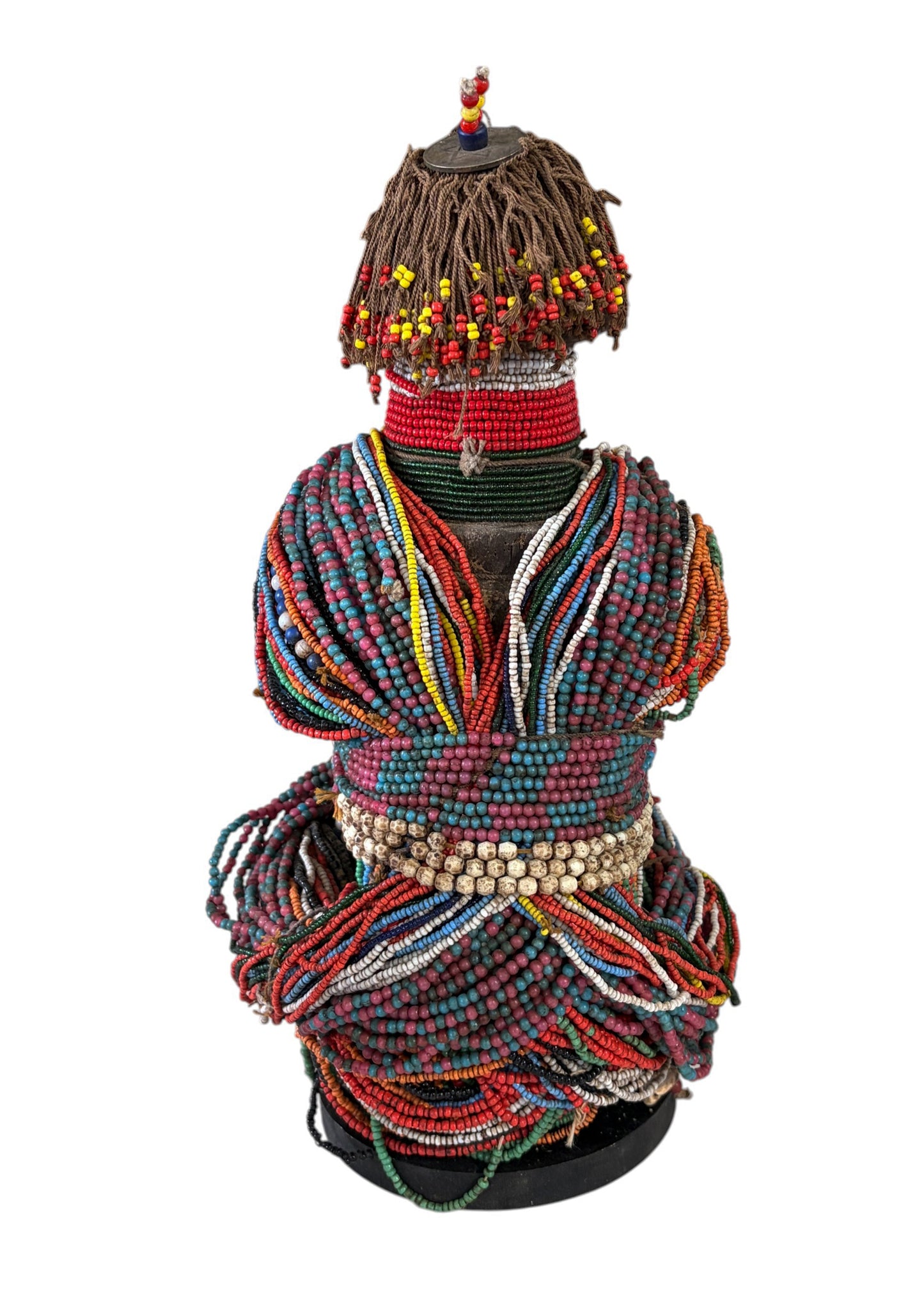 #7708/814 African Beaded Fali Fertility Doll Cameroon  w/Stand 13" H