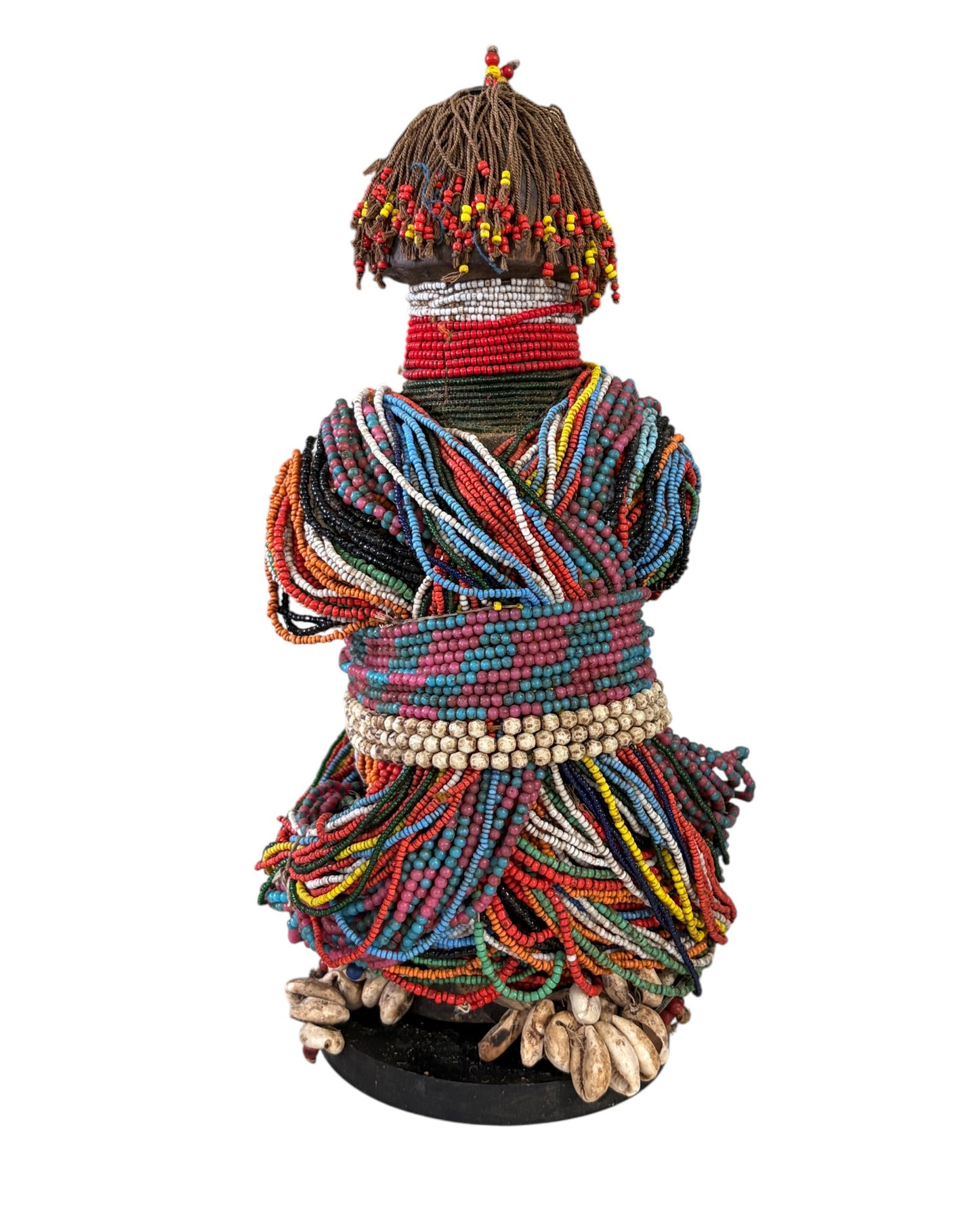 #7708/814 African Beaded Fali Fertility Doll Cameroon  w/Stand 13" H