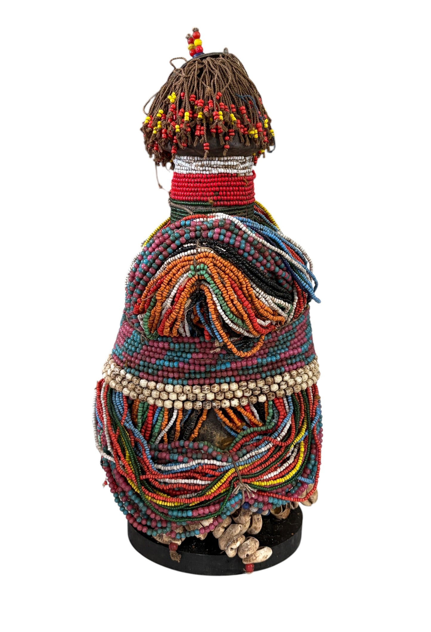 #7708/814 African Beaded Fali Fertility Doll Cameroon  w/Stand 13" H