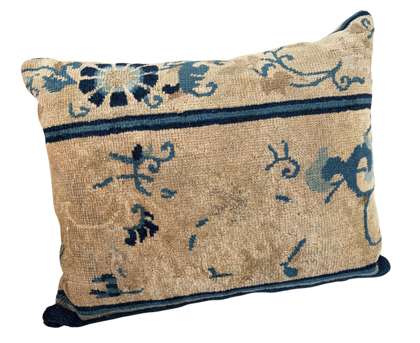 #109 Custom made Pillow w/Antique Chinese Rug Fragment 18" W