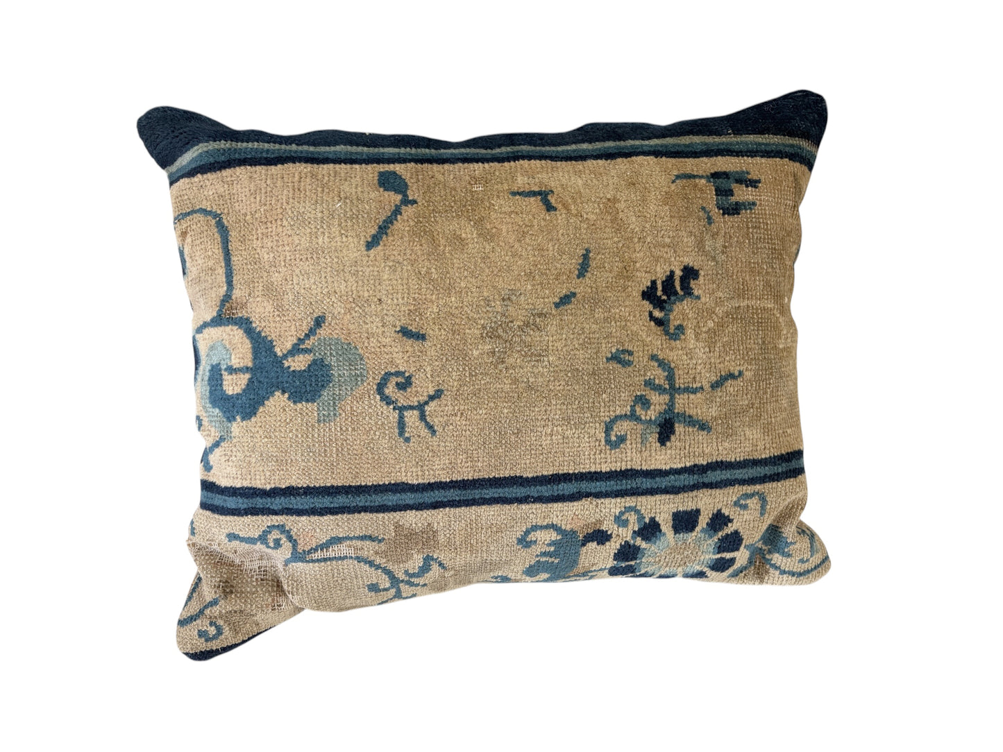 #109 Custom made Pillow w/Antique Chinese Rug Fragment 18" W