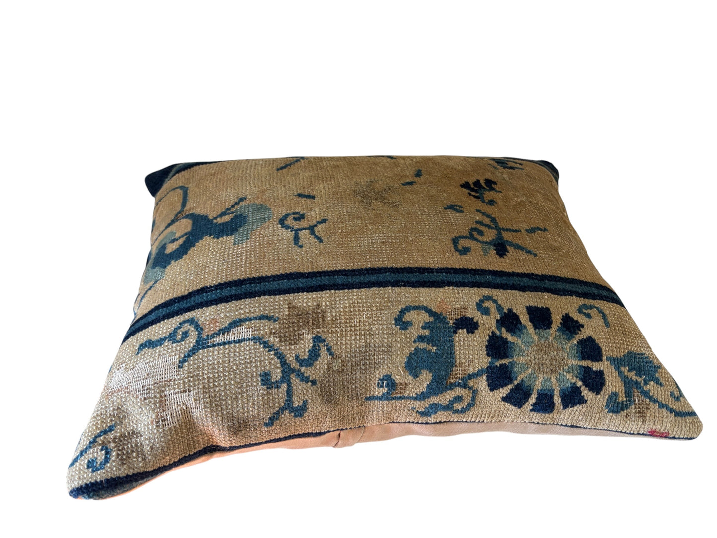 #109 Custom made Pillow w/Antique Chinese Rug Fragment 18" W