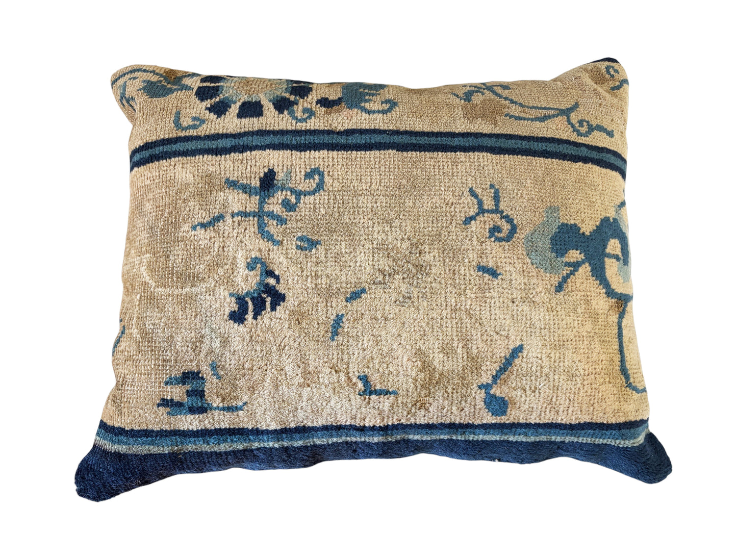 #109 Custom made Pillow w/Antique Chinese Rug Fragment 18" W