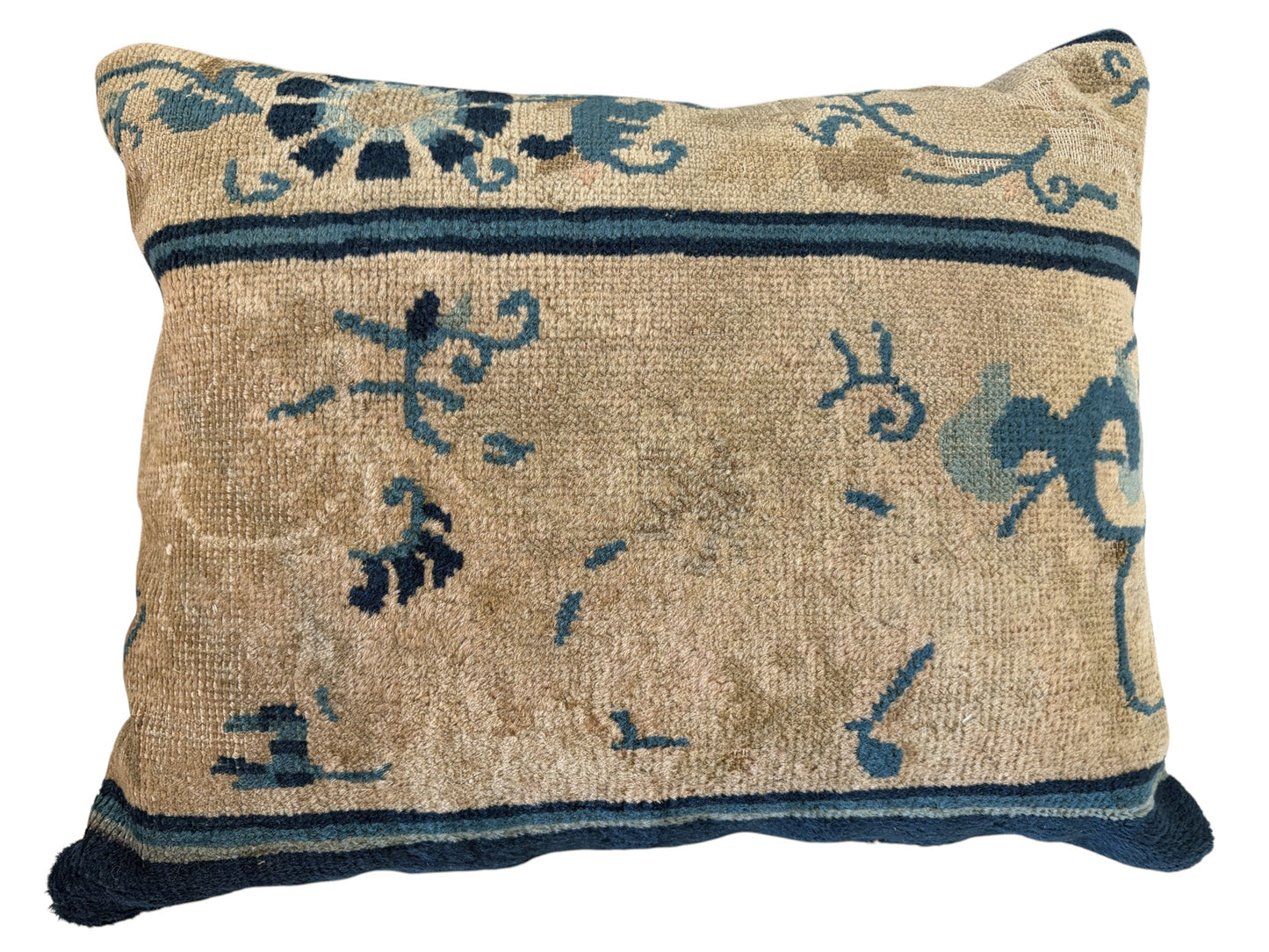 #109 Custom made Pillow w/Antique Chinese Rug Fragment 18" W