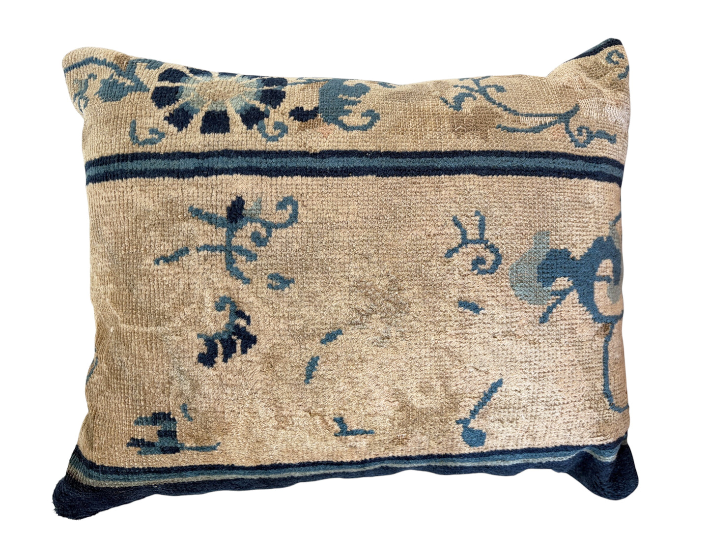 #109 Custom made Pillow w/Antique Chinese Rug Fragment 18" W