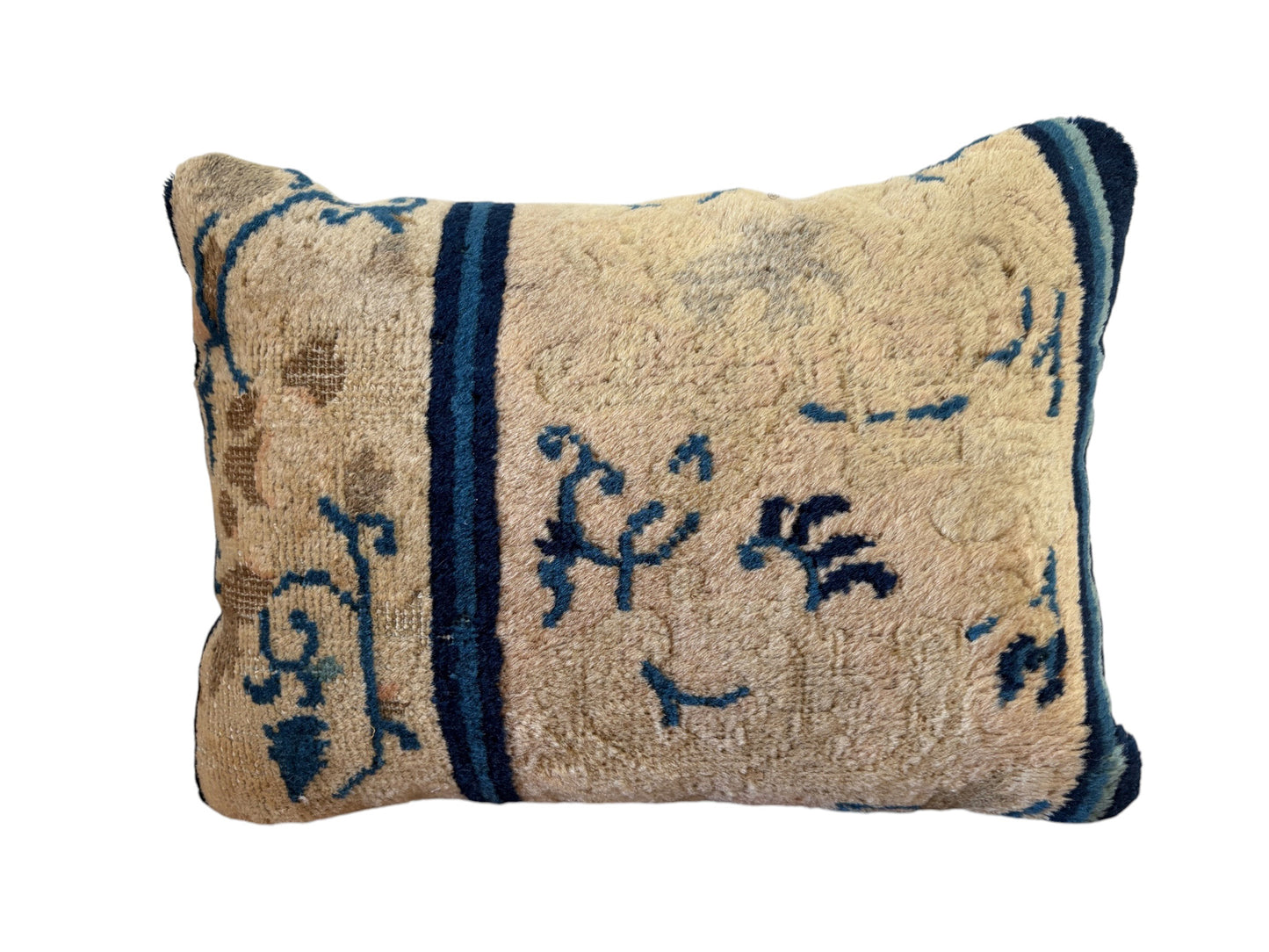 #110 Custom made Lumbar Pillow w/Antique Chinese Rug Fragment  14"W
