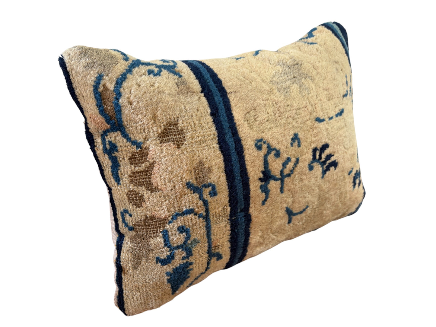 #110 Custom made Lumbar Pillow w/Antique Chinese Rug Fragment  14"W