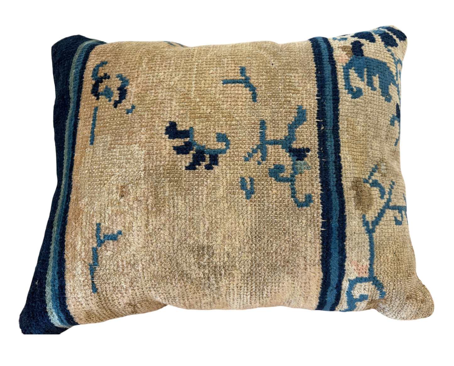 #111 Custom made Lumbar Pillow w/Antique Chinese Rug Fragment  13.5 "W