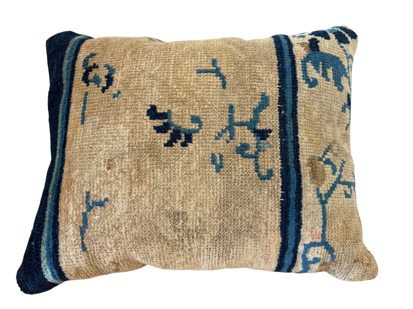 #111 Custom made Lumbar Pillow w/Antique Chinese Rug Fragment  13.5 "W