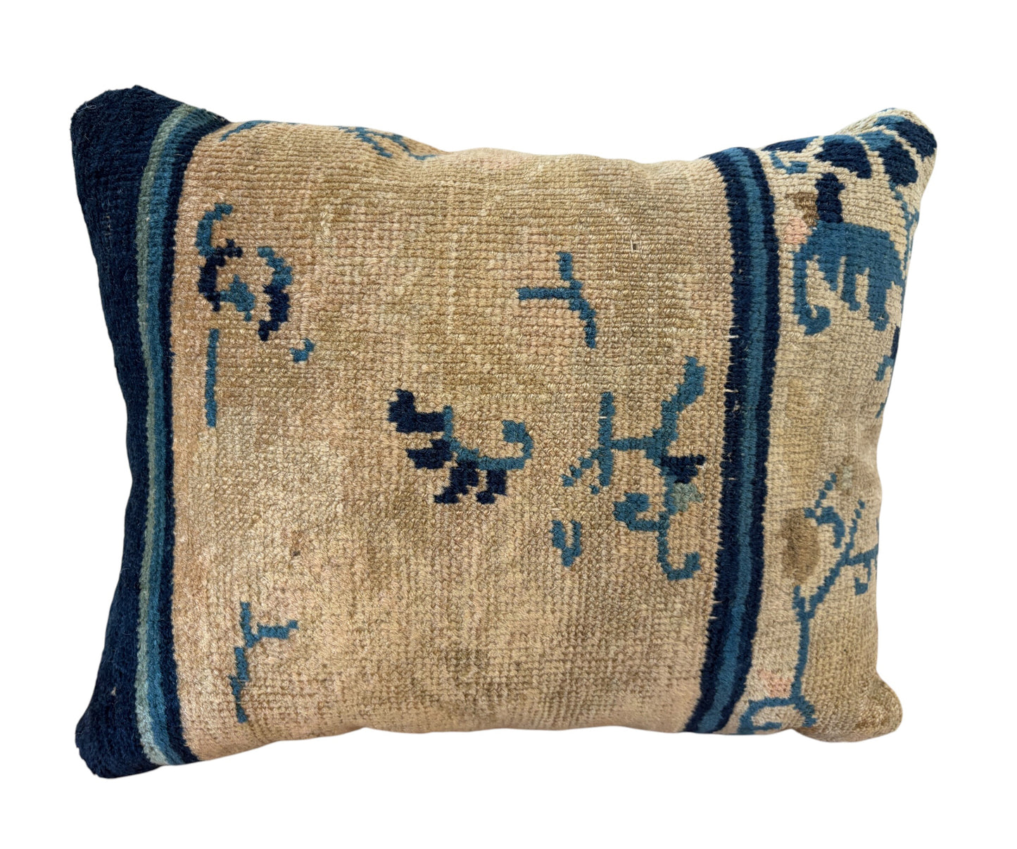 #111 Custom made Lumbar Pillow w/Antique Chinese Rug Fragment  13.5 "W